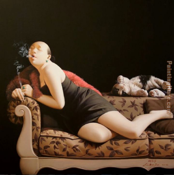 smoking lady painting - Unknown Artist smoking lady art painting